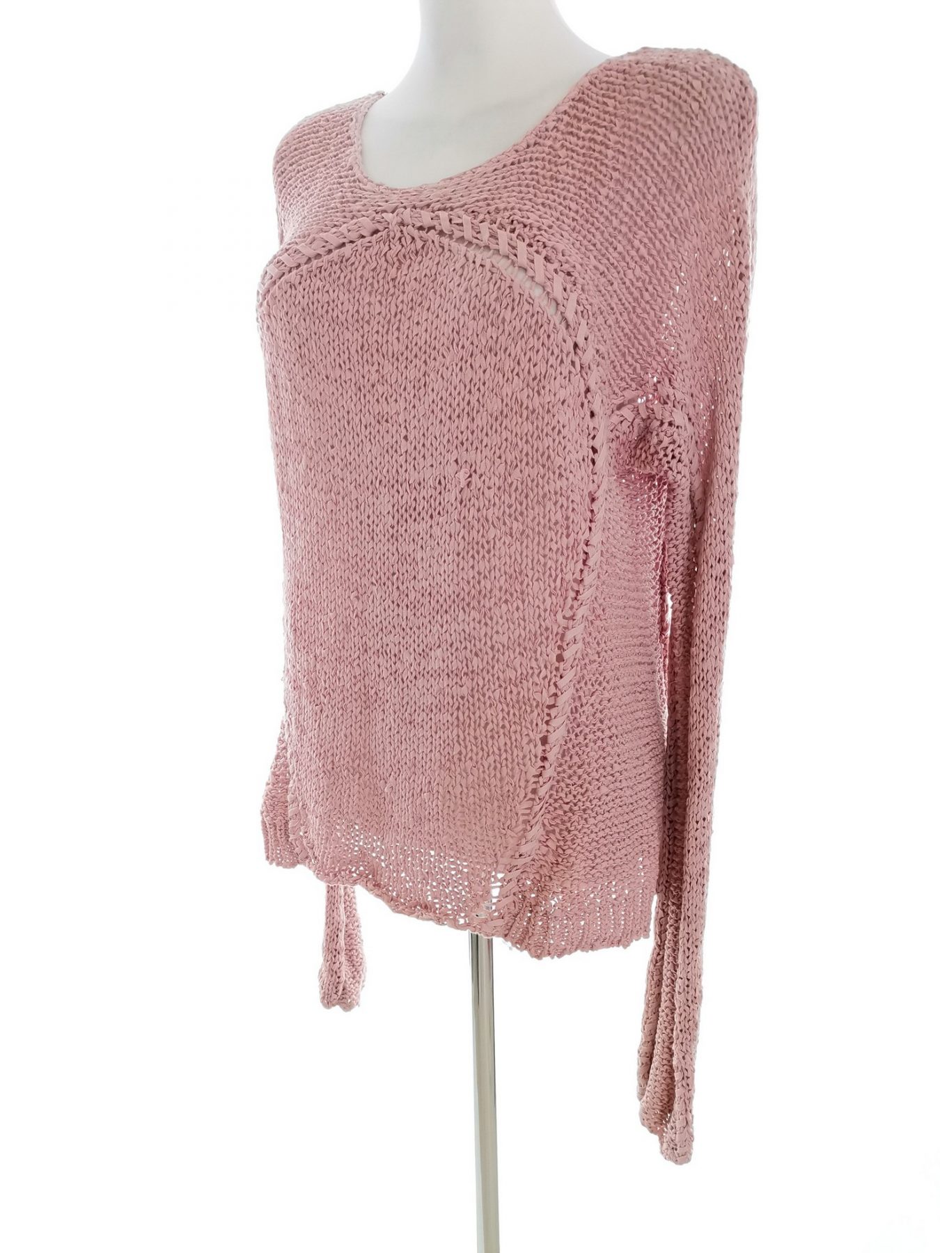 Hunkydory Stl XL Färg Rosa Rund urringning Tröja Långärmad Material Bomull Öppet stickat