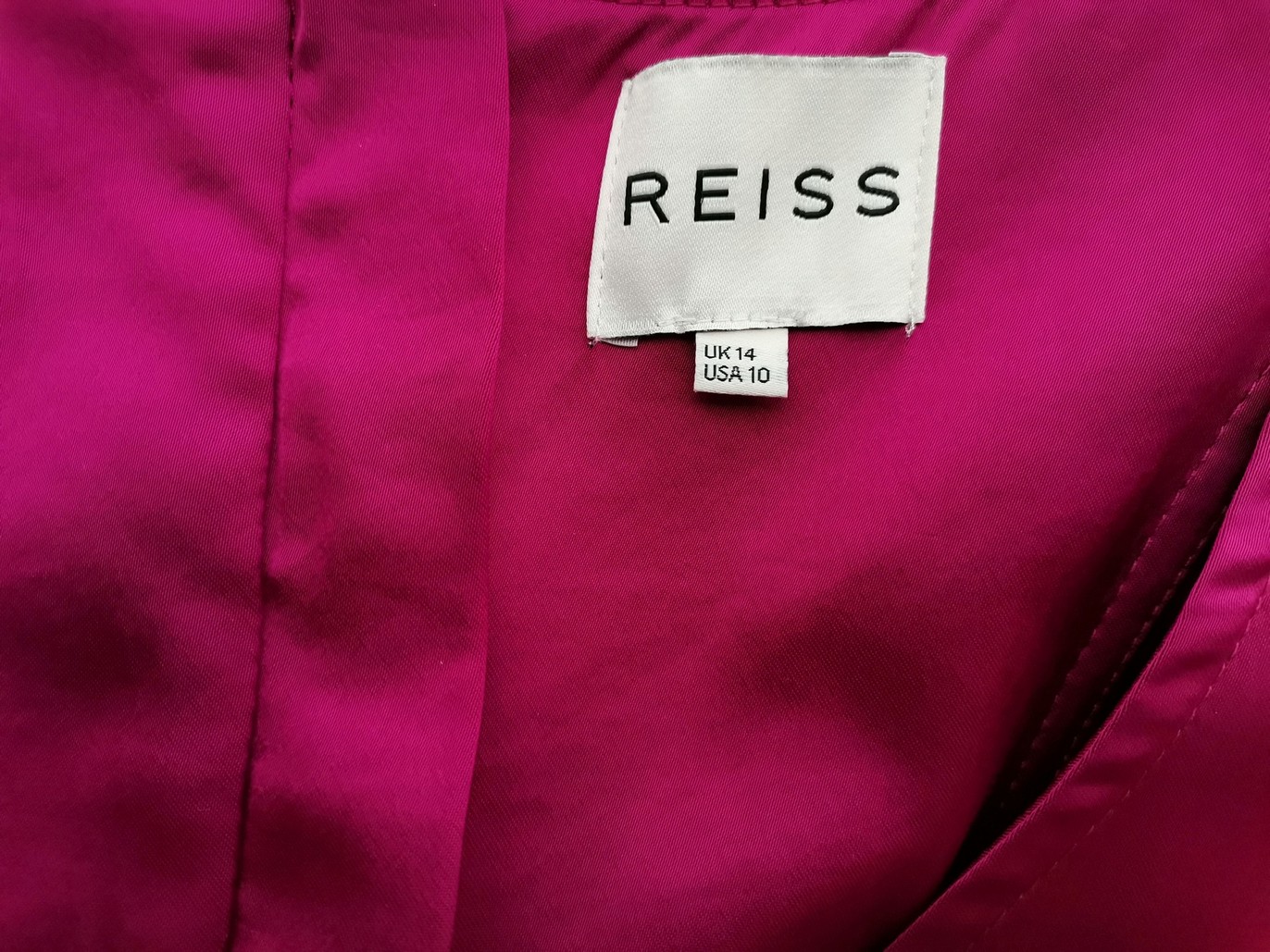 Reiss Stl 14 (42) Färg Fuchsia Rund urringning Raka Klänningen Ärmlös Knälängd