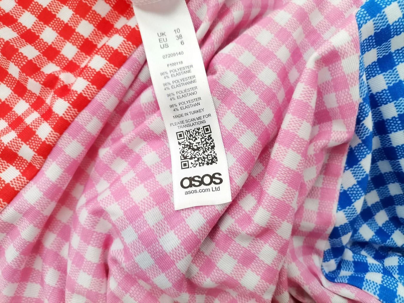 ASOS Stl 10 (38) Färg Blå Rutigt V-ringning A-linje Klänning Kortärmad Knälängd