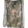 VA VITE Stl 36 Färg Grön Paisley Keyhole Crew Neck Blus Långärmad