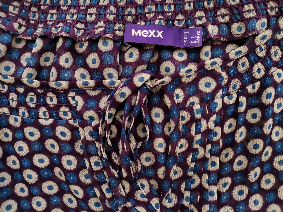 Mexx Stl 42 Färg Lila Prickar Keyhole Crew Neck Blus Långärmad