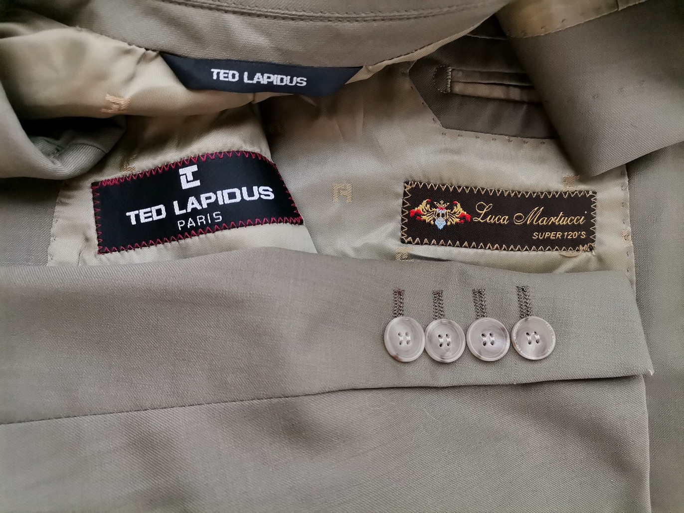 Ted Lapidus Stl 52 (XL) Färg Khaki Herr Kavaj Långärmad Material Ull 100%