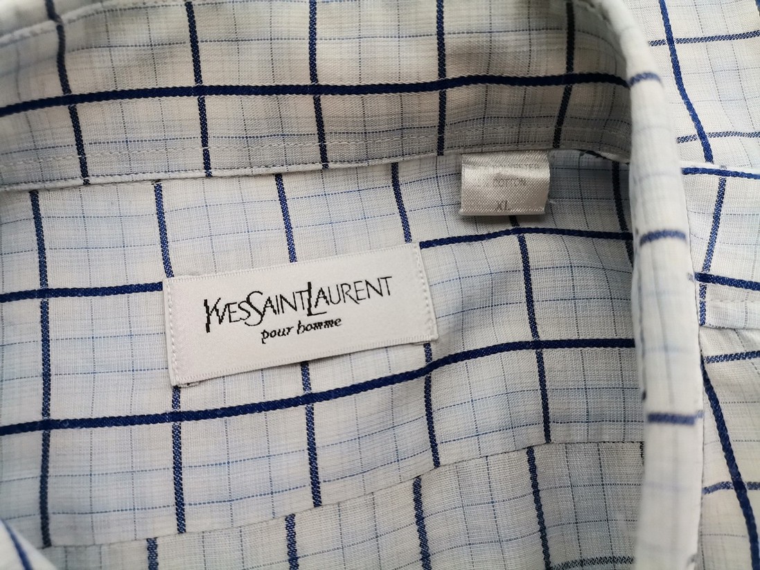 Yves Saint Laurent Stl XL Färg Blå Rutigt Krage Herr skjorta, casual Kortärmad