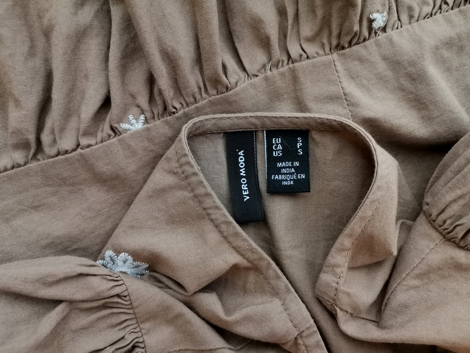 Vero moda Stl S Färg Brun V-ringning Knäppt Blus ärm 3/4