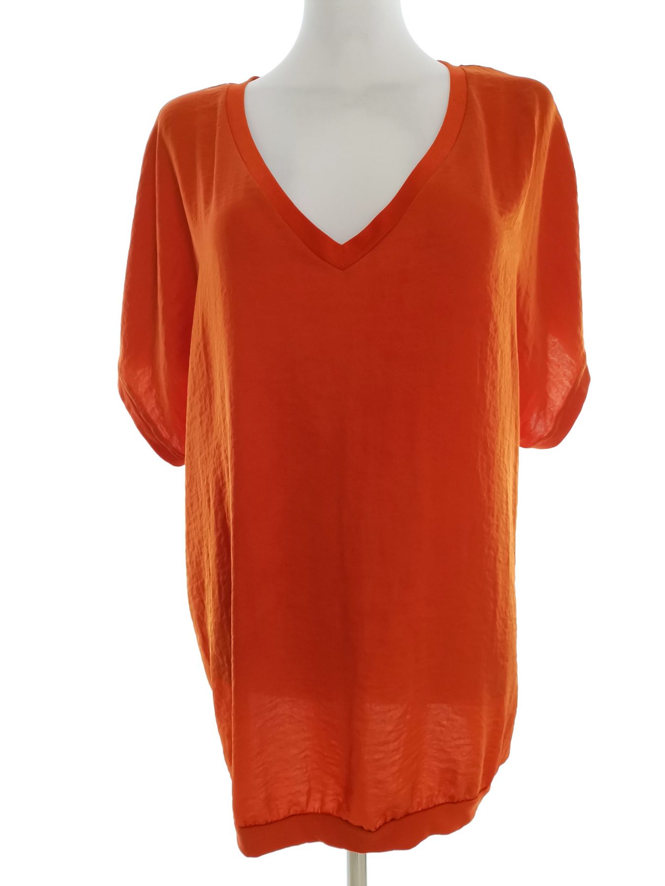 Lindex Stl XL Färg Orange V-ringning Tunika blus Kortärmad