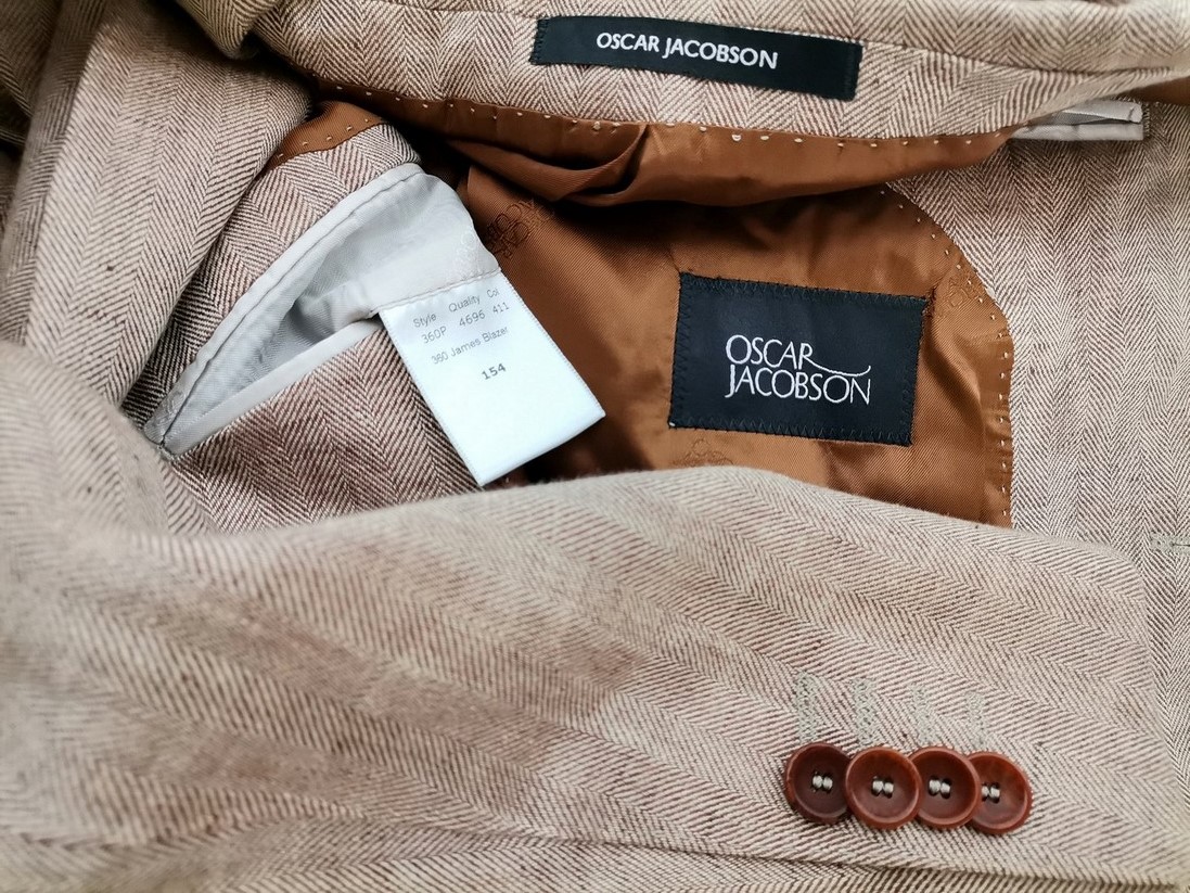 Oscar Jacobson Stl L Färg Beige Herr Kavaj Långärmad Material Lin 100%