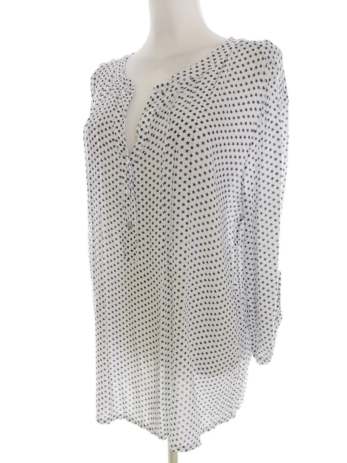 Italy Stl 46/48 Färg Vit Geometrisk Split Crew Neck Popover Tunika Blus ärm 3/4 Material Viskos