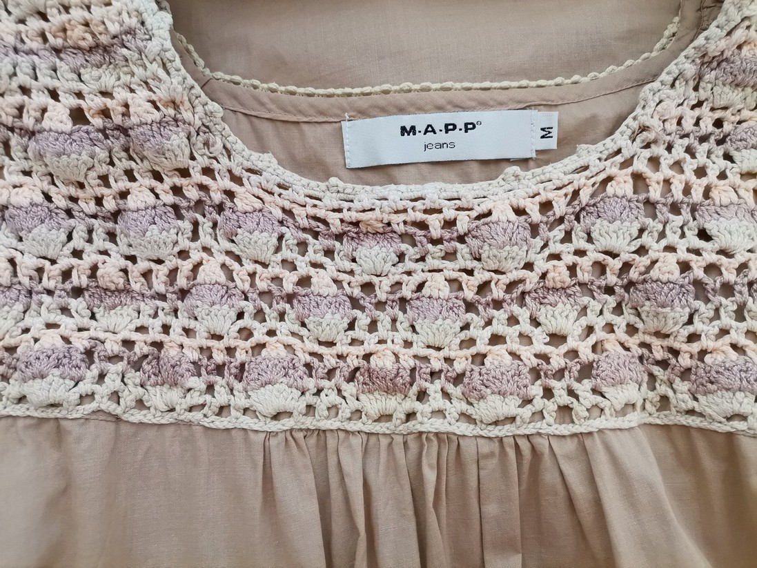 MAPP Stl M Färg Beige Rund urringning A-linje Klänning Kortärmad Knälängd Material Bomull 100%