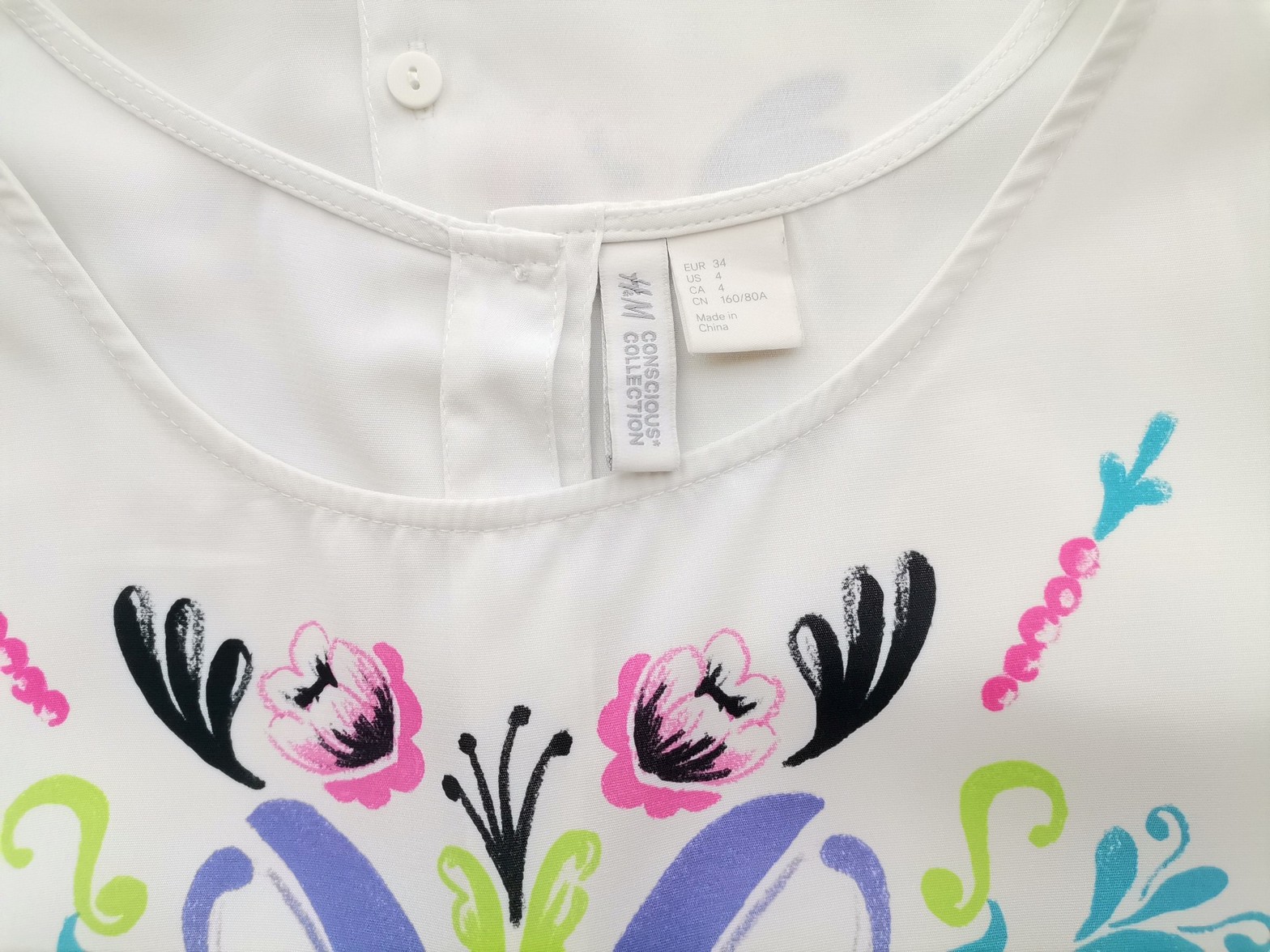 H&m Stl 34 Färg Elfenben Rund urringning Blus Kortärmad