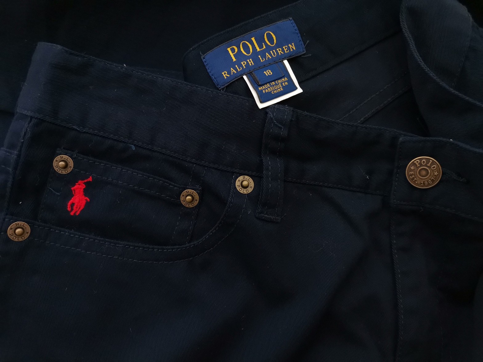 Polo Ralph Lauren Stl 18 (38) Färg Marinblå Eleganta Byxor Material Bomull 100%