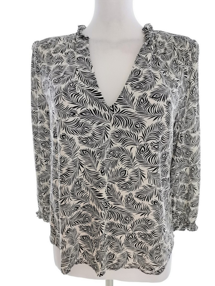 H&m Stl 42 Färg Elfenben Floral Blad V-ringning Blus ärm 3/4 Material Viskos 100%