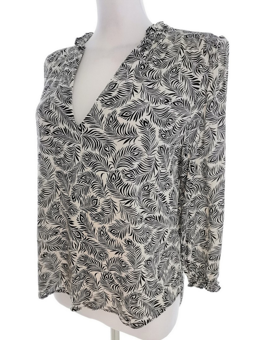 H&m Stl 42 Färg Elfenben Floral Blad V-ringning Blus ärm 3/4 Material Viskos 100%