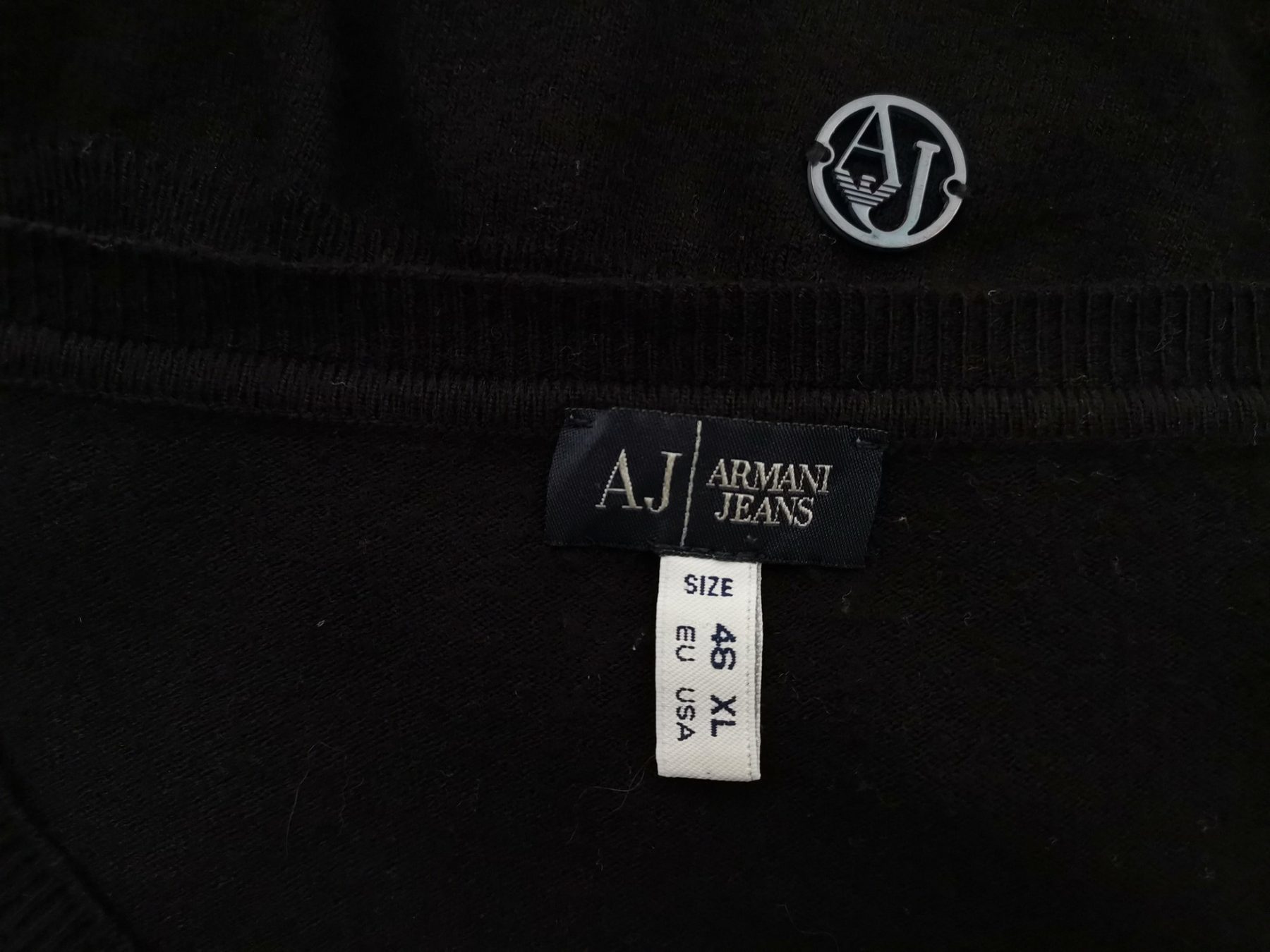 AJ ARMANI JEANS Stl 46 Färg Svart V-ringning Tröja Långärmad Finstickat