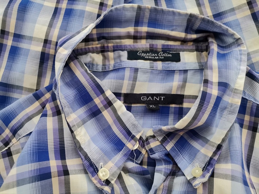 Gant Stl XL Färg Blå Rutigt Krage Herr skjorta, casual Långärmad Material Bomull 100%