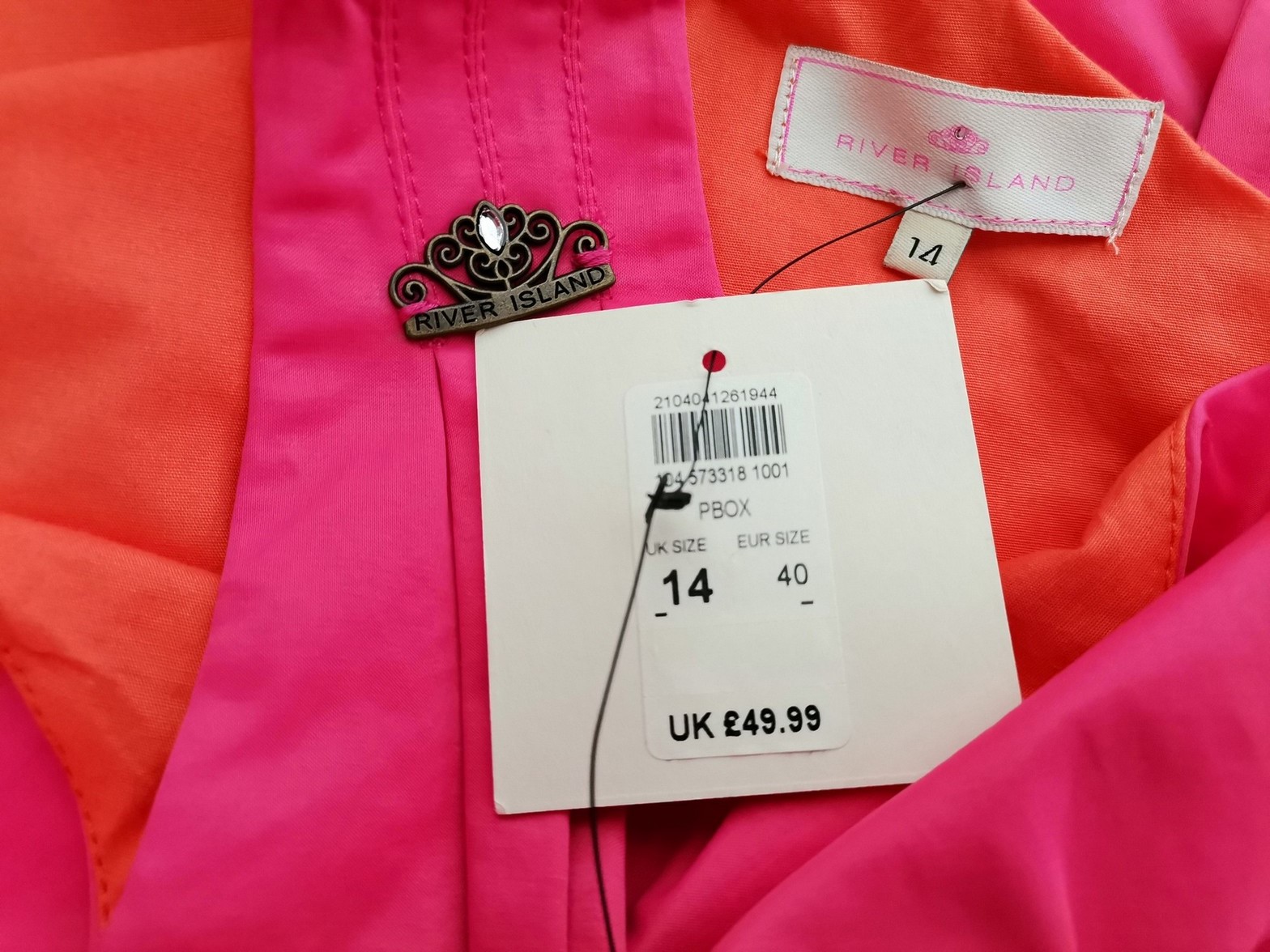 River island Stl 14 (40) Färg Rosa Enaxlad Balklänning Afton Klänning Ärmlös Knälängd Material Bomull