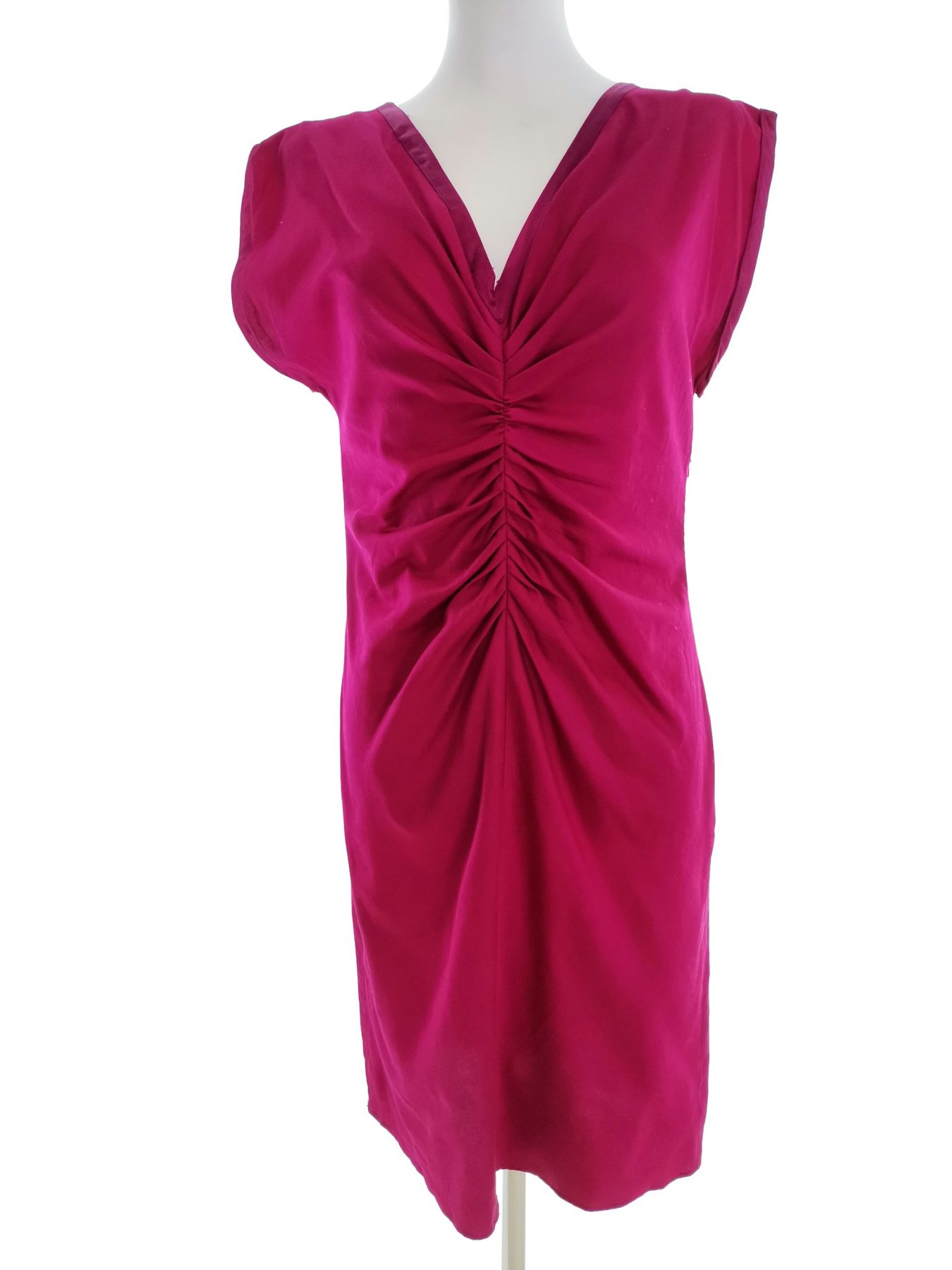 Ted Baker Stl 2 (38) Färg Fuchsia V-ringning Raka Klänningen Kortärmad Midi Material Bomull