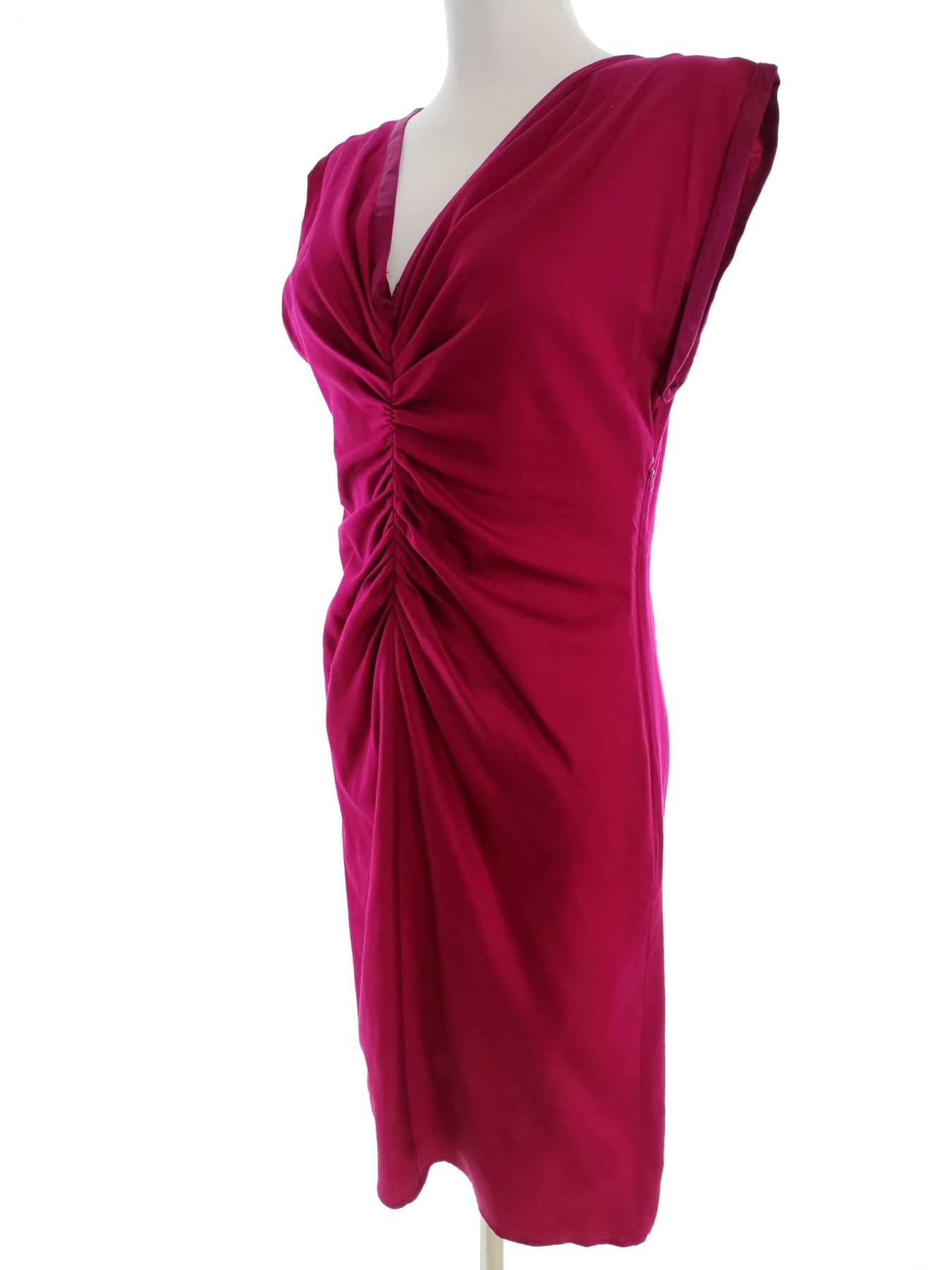 Ted Baker Stl 2 (38) Färg Fuchsia V-ringning Raka Klänningen Kortärmad Midi Material Bomull