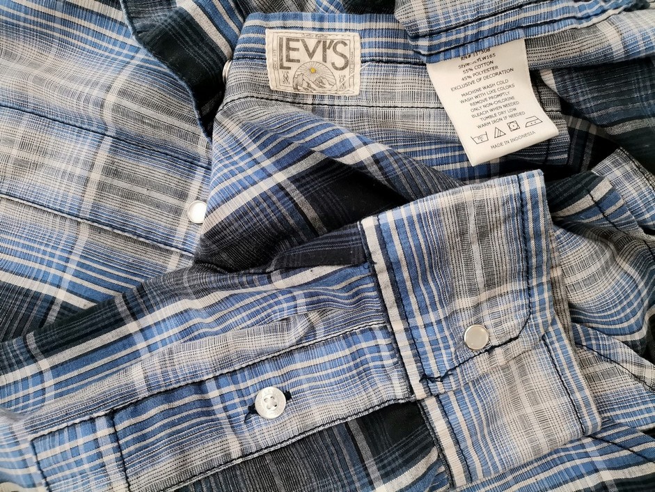 Levis Stl M Färg Blå Rutigt Krage Herr skjorta, casual Långärmad Material Bomull