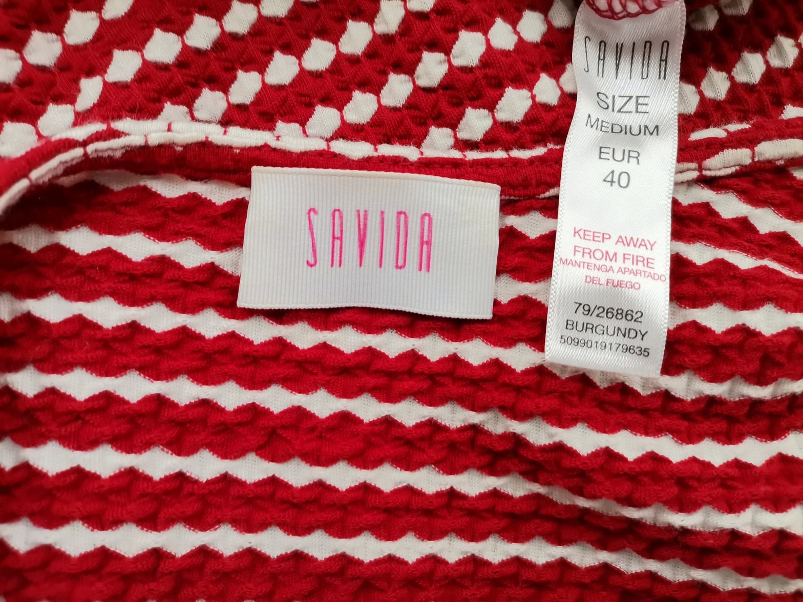 Savida Stl 40 Färg Röd Fair Isle Rund hals Peplum Blus ärm 3/4