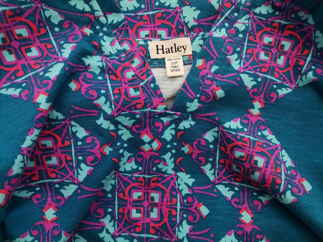 Hatley Stl S Färg Turkos Split Crew Neck Raka Klänningen Långärmad Knälängd Material Bomull 100%