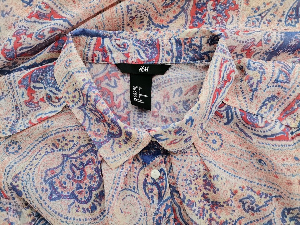 H&m Stl 36 Färg Beige Paisley Krage Knäppt Blus Ärmlös