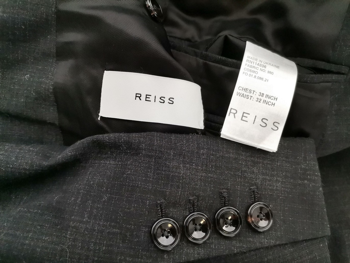 Reiss Stl M Färg Svart Rutigt Herr Kavaj Långärmad Material Ull 100%