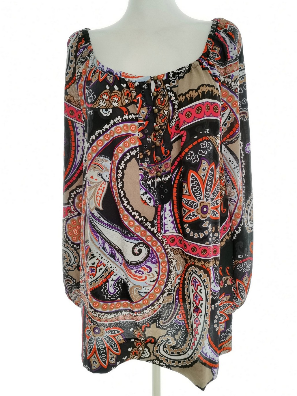 InWear Stl 38 Färg Svart Paisley U-ringning Popover Tunika Blus Långärmad