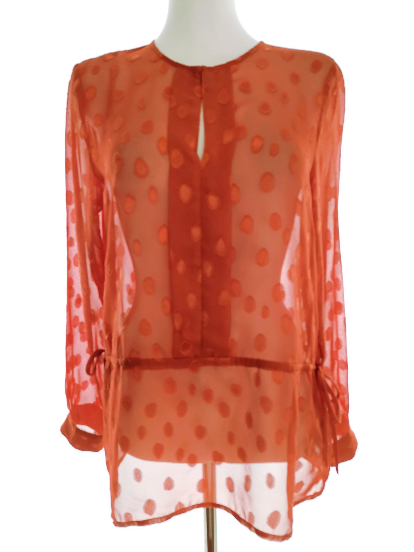 H&m Stl 38 Färg Orange Prickar Keyhole Crew Neck Blus Långärmad