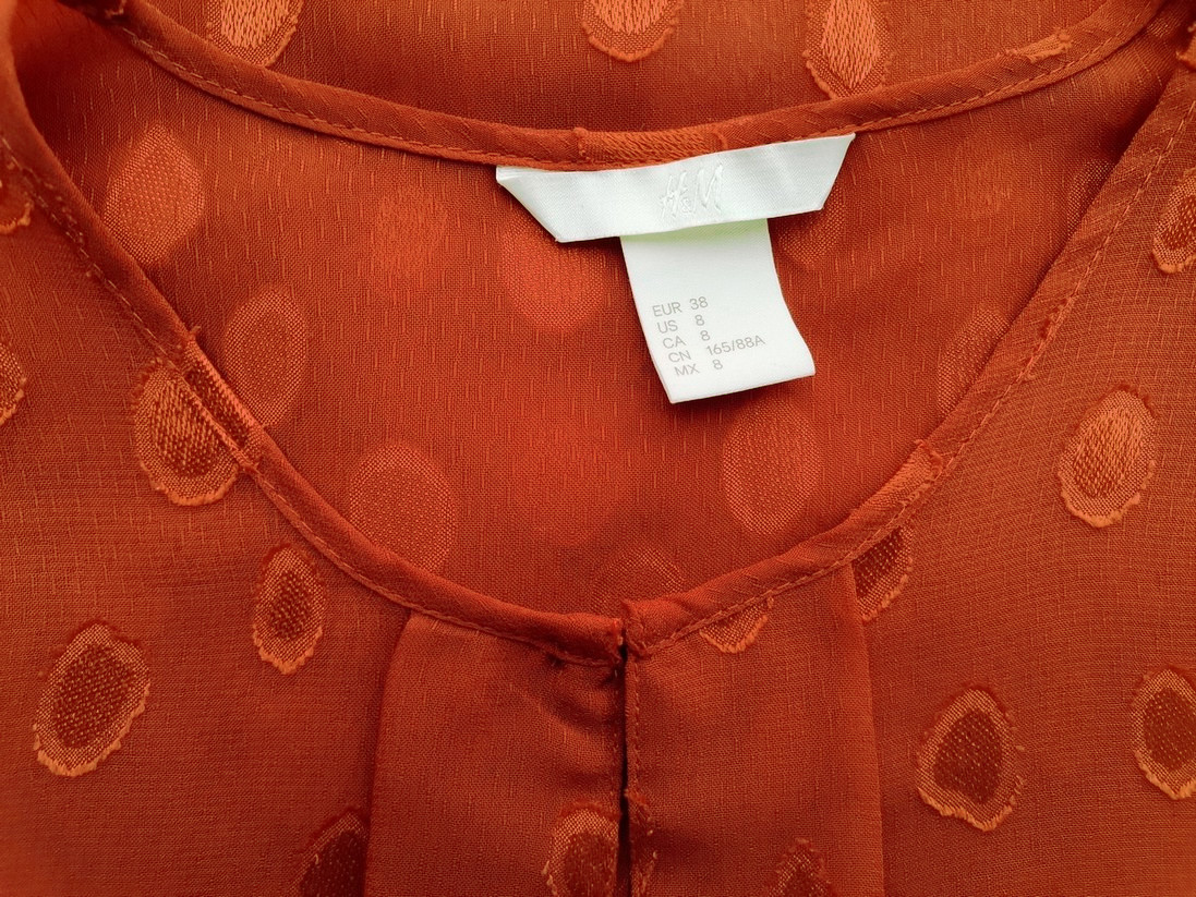 H&m Stl 38 Färg Orange Prickar Keyhole Crew Neck Blus Långärmad