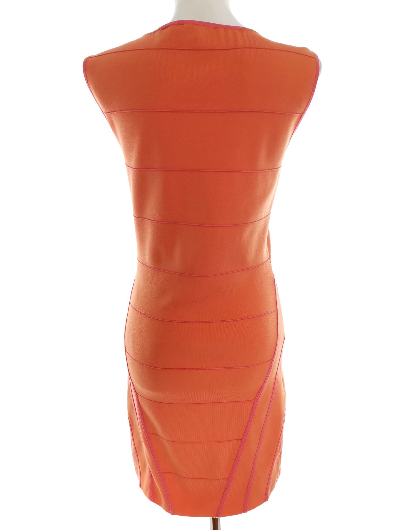 Ted Baker Stl 2 (36) Färg Orange Ränder Rund urringning Kroppsnära Klänning Ärmlös Knälängd