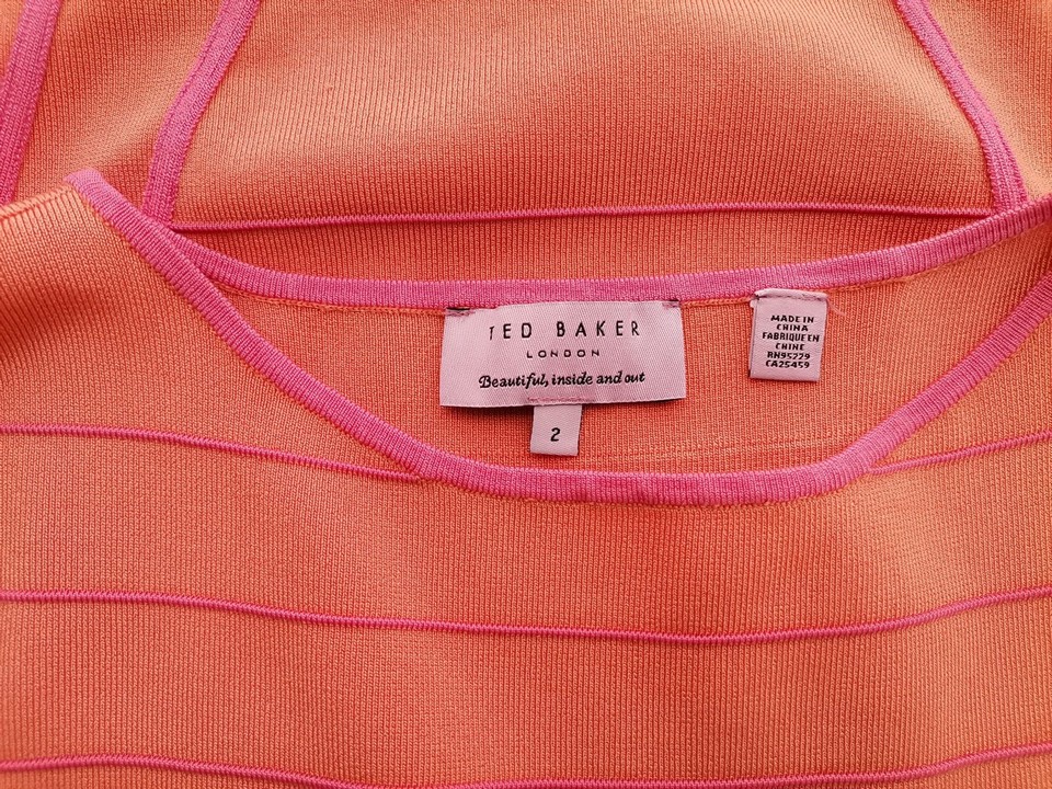 Ted Baker Stl 2 (36) Färg Orange Ränder Rund urringning Kroppsnära Klänning Ärmlös Knälängd