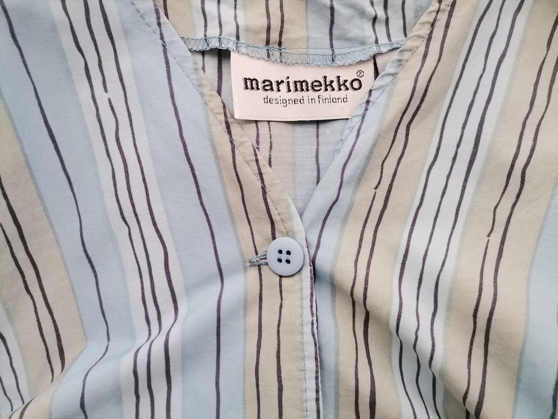 Marimekko Stl 40 Färg Blå Ränder V-ringning Knäppt Blus Långärmad