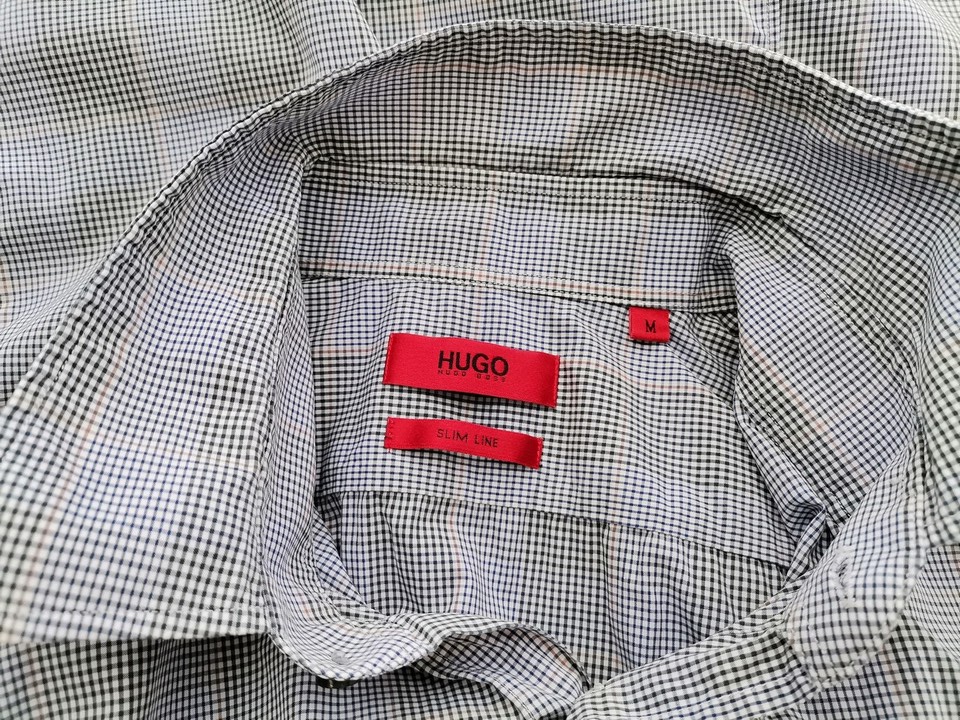 Hugo Boss Stl M Färg Blå Rutigt Krage Herr skjorta, casual Långärmad Material Bomull 100%