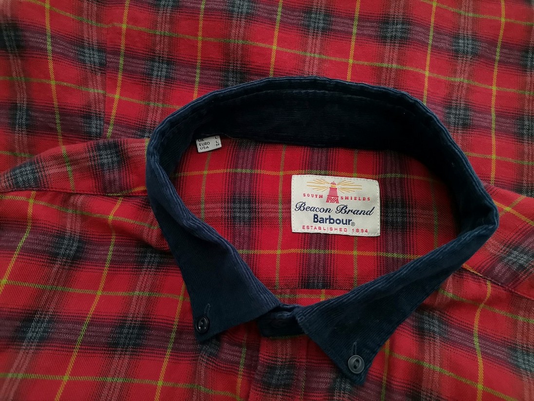 BARBOUR Stl L Färg Röd Rutigt Krage Herr skjorta, casual Långärmad Material Bomull 100%