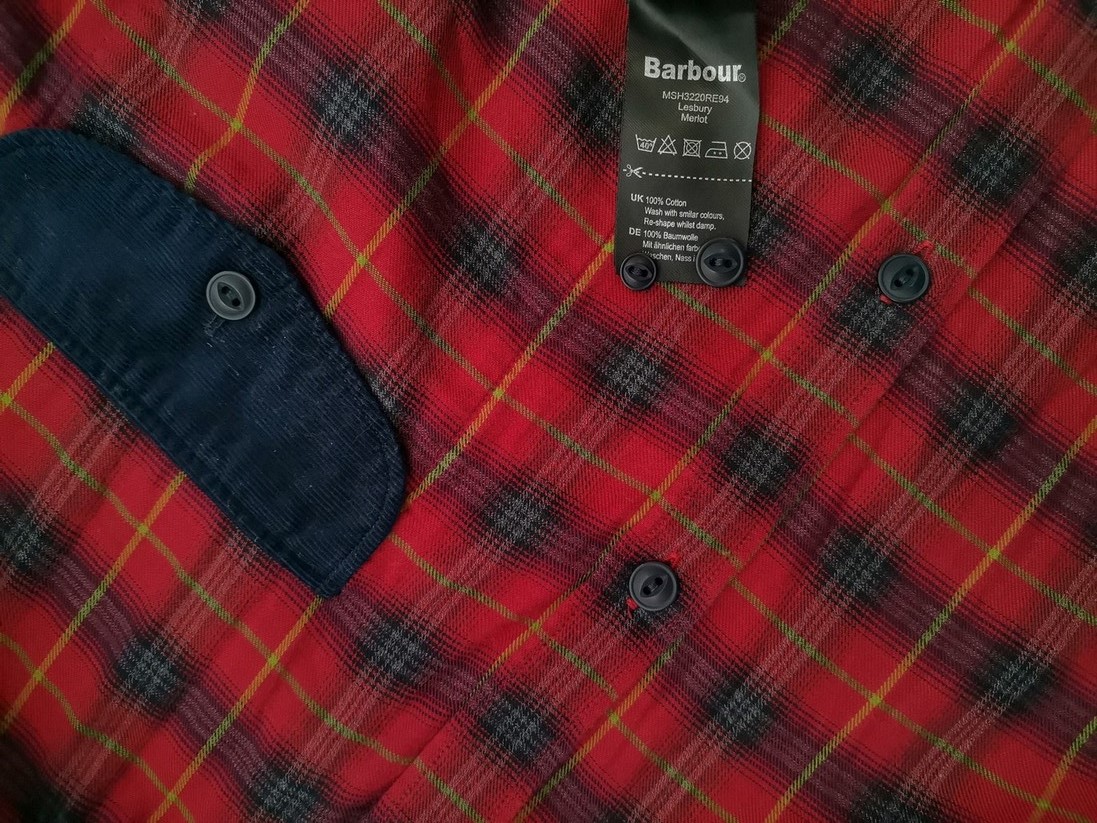 BARBOUR Stl L Färg Röd Rutigt Krage Herr skjorta, casual Långärmad Material Bomull 100%