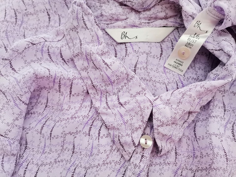 Bhs Stl 16 (44) Färg Lavendel Krage Knäppt Skjort Blus Kortärmad Material Viskos 100%