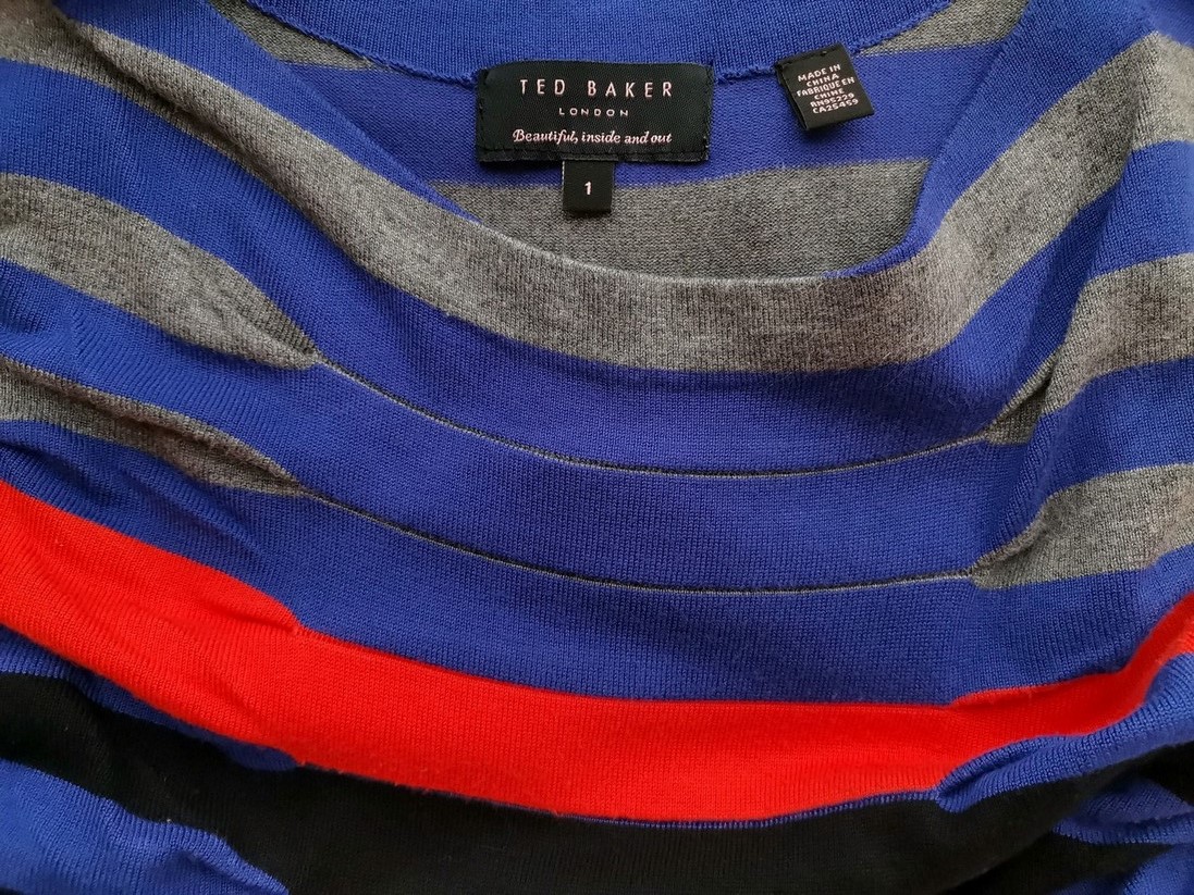 Ted Baker Stl 1 (36) Färg Blå Ränder Båtringning Kroppsnära Klänning Ärmlös Knälängd Material Viskos