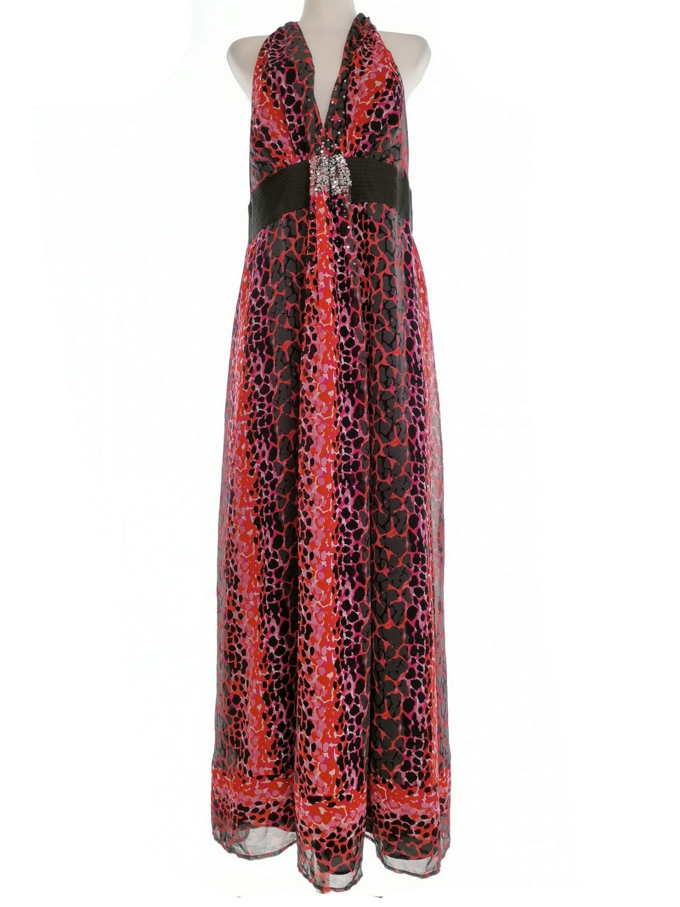 Et vous Stl 14 (42) Färg Orange Djurtryck Halter Maxi Klänning Ärmlös Lång