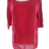 Stl S Färg Fuchsia Rund urringning Blus ärm 3/4 Material Lin 100%