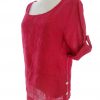 Stl S Färg Fuchsia Rund urringning Blus ärm 3/4 Material Lin 100%