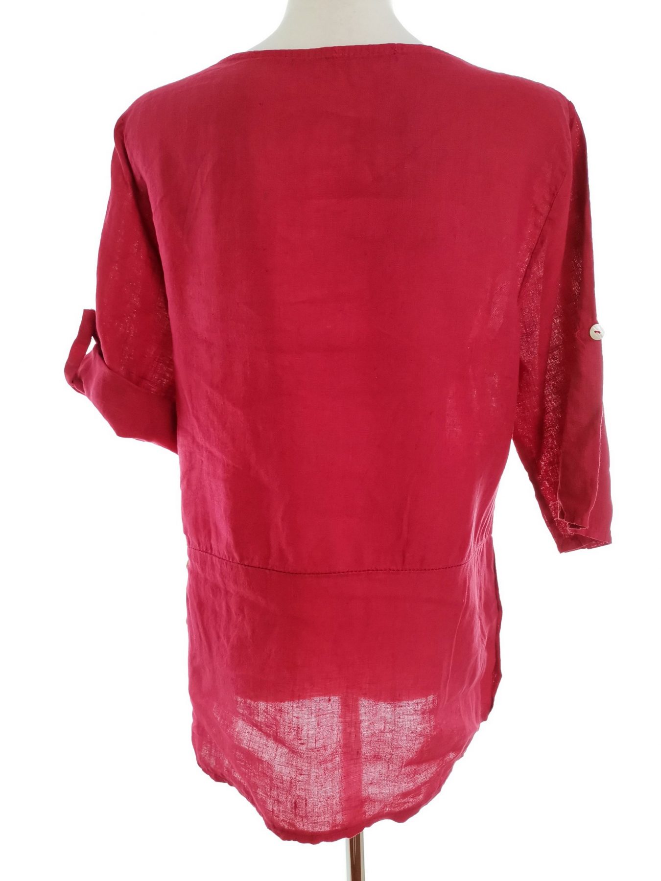 Stl S Färg Fuchsia Rund urringning Blus ärm 3/4 Material Lin 100%