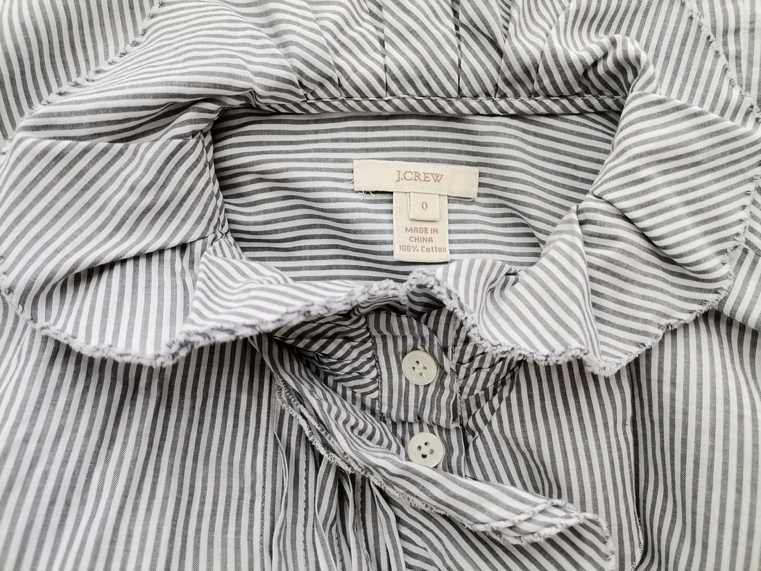 J.Crew Stl 0 (38) Färg Grå Ränder Krage Knäppt Blus Långärmad Material Bomull 100%