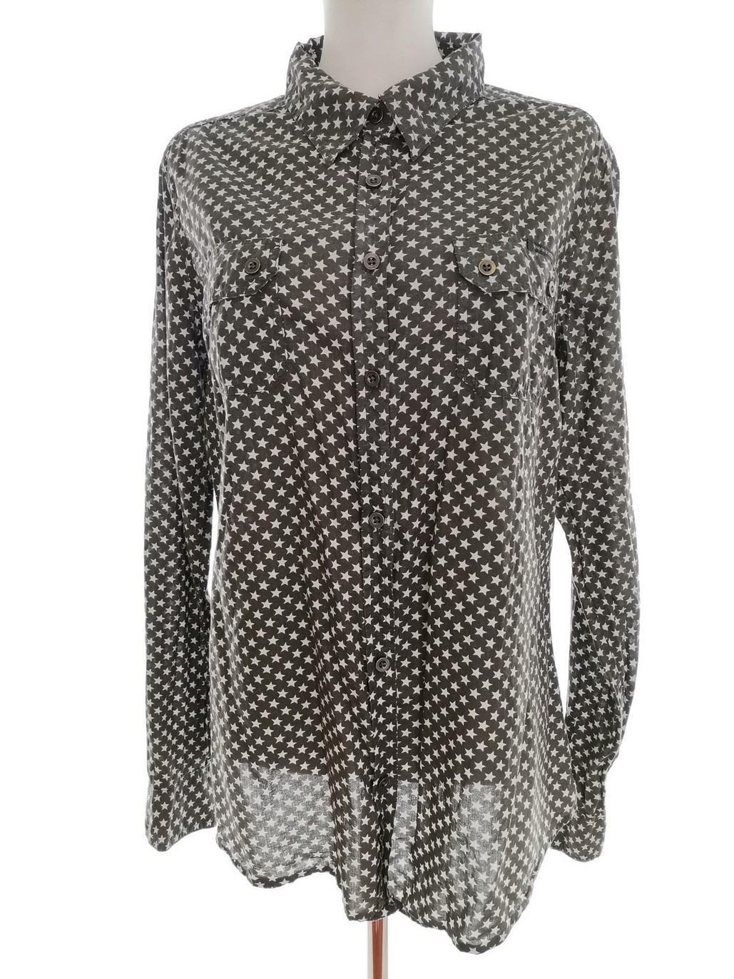 Maison scotch Stl 4 (46) Färg Grå Geometrisk Krage Knäppt Tunika Blus Långärmad Material Bomull 100%