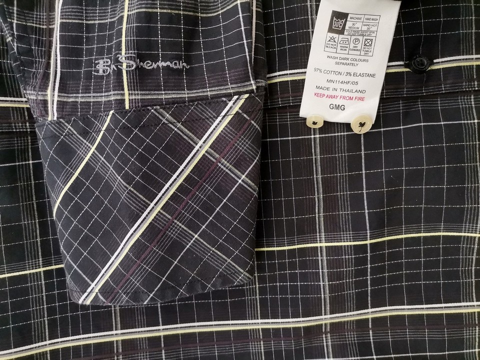 BEN SHERMAN Stl 4 (XL) Färg Svart Rutigt Krage Herr skjorta, casual Långärmad Material Bomull