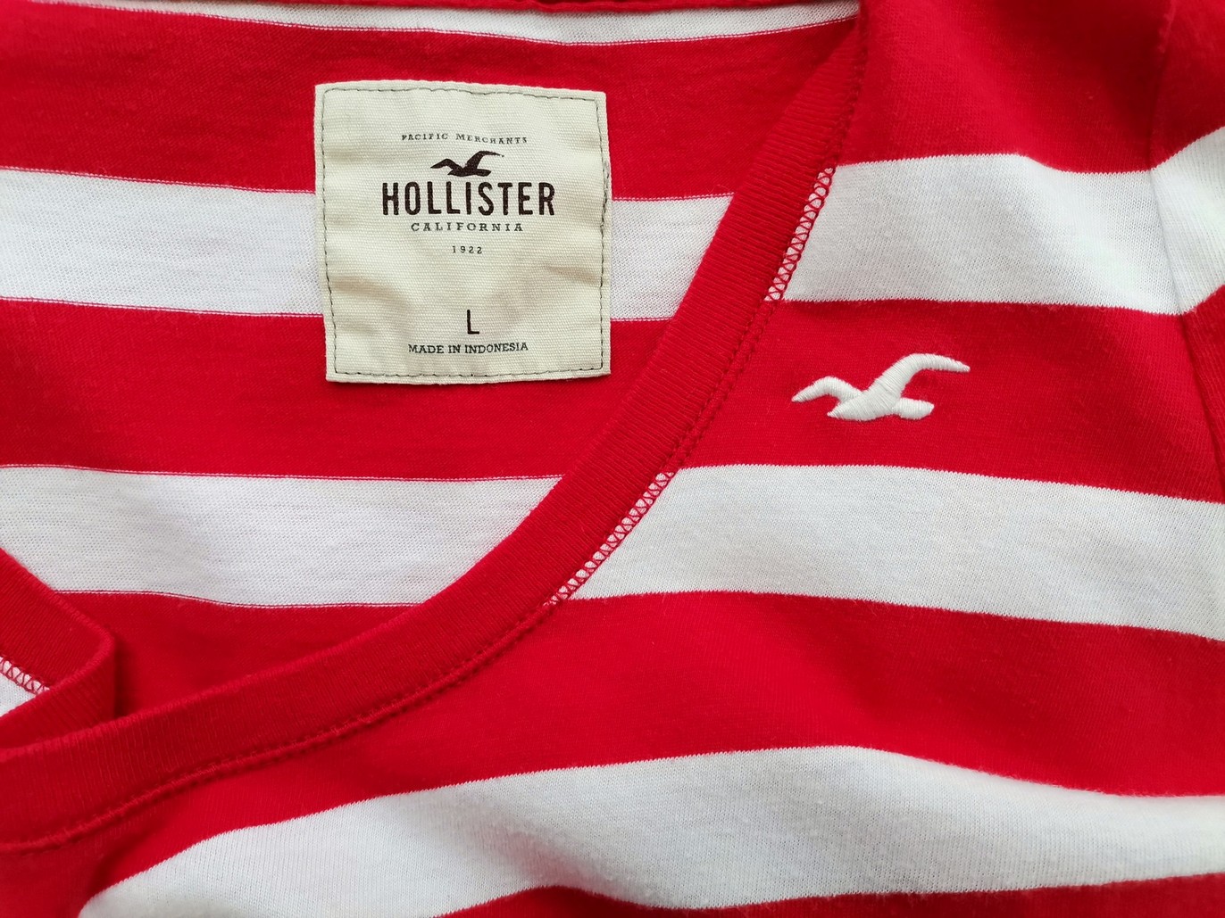 Hollister Stl L Färg Röd Ränder U-ringning Blus Långärmad Material Bomull 100%