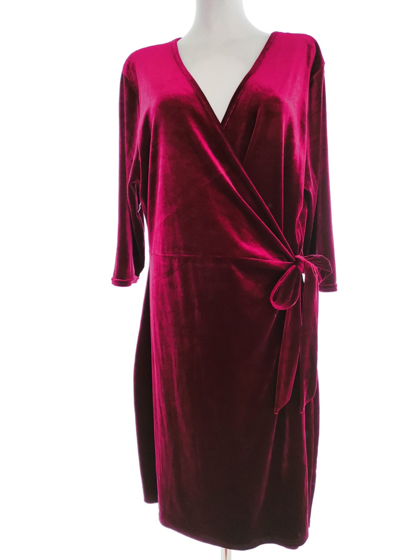 LT CLOTHING Stl XXL Färg Fuchsia V-ringning Omlott Klänning ärm 3/4 Midi