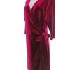 LT CLOTHING Stl XXL Färg Fuchsia V-ringning Omlott Klänning ärm 3/4 Midi