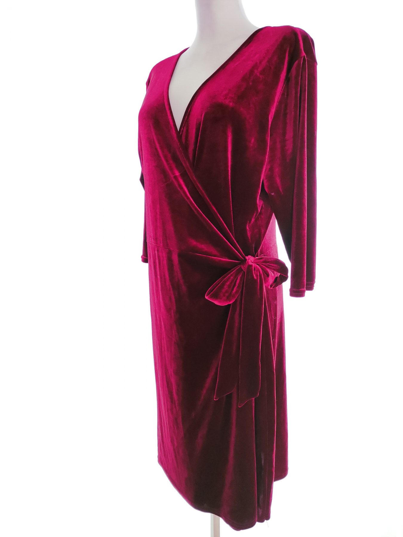 LT CLOTHING Stl XXL Färg Fuchsia V-ringning Omlott Klänning ärm 3/4 Midi