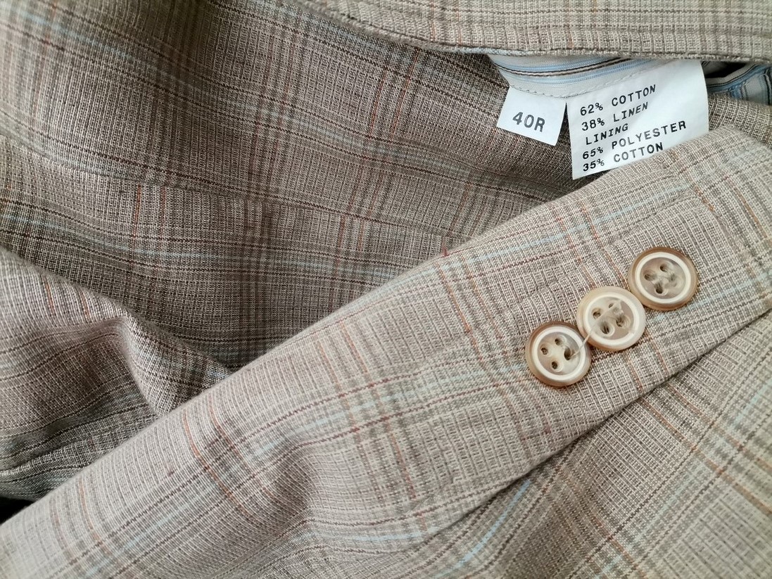 Remus Uomo Stl 40 Färg Beige Rutigt Herr Kavaj Långärmad Material Bomull