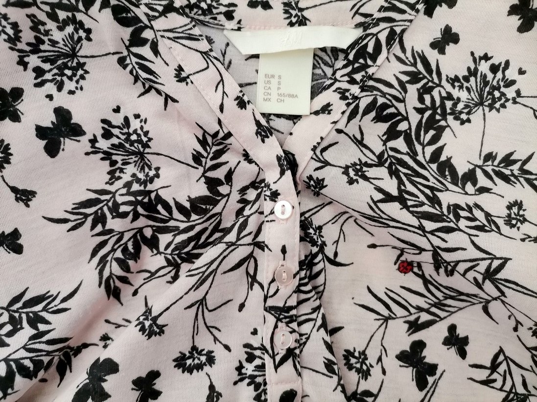 H&m Stl S Färg Pudrig Rosa Split Crew Neck Blus ärm 3/4